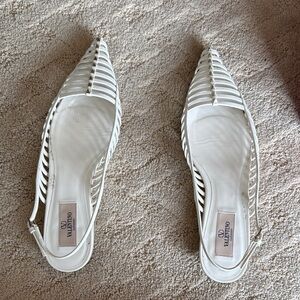 Valentino Garavani White Strappy Pointed Slingback Flats